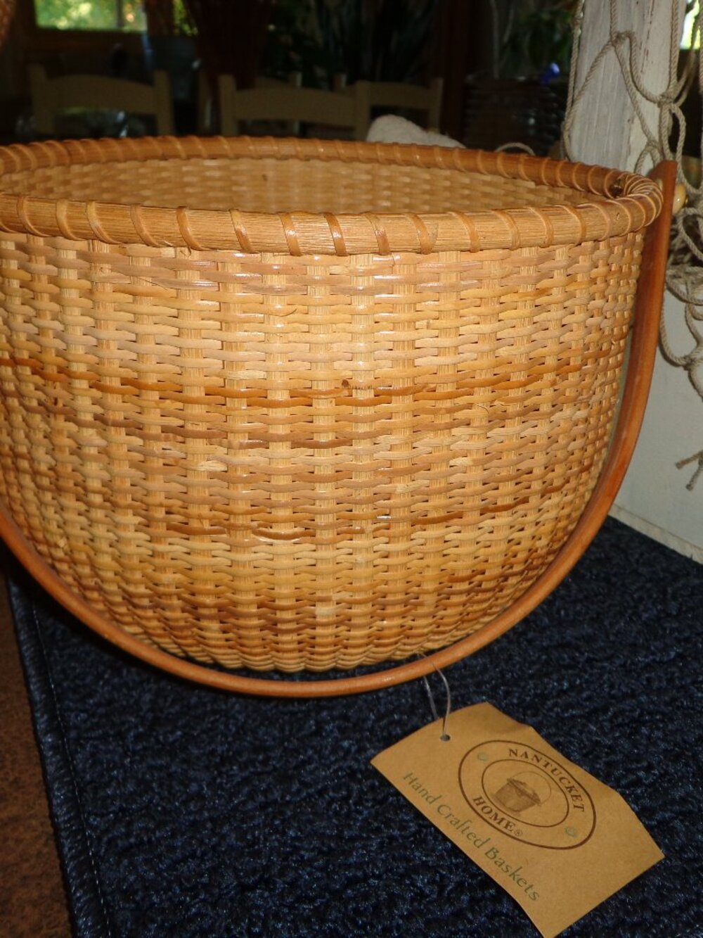 NWT Round Hand Crafted Handled NANTUCKET Woven Basket Natural Tan 10"